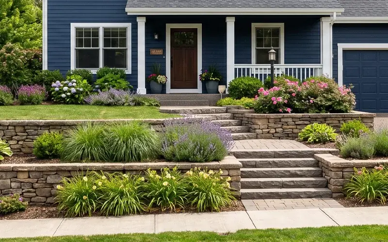 Front yard retaining wall near Boston MA