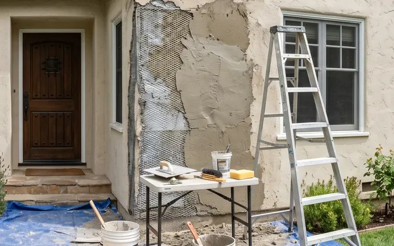 Stucco patch repair near Boston MA